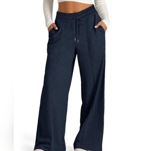 Navy Blue Women's Wide-Leg Drawstring Pants
